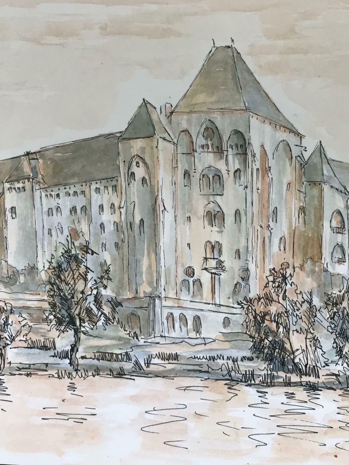 Bernard Labbe1950's Modernist/ Cubist Painting   French Chateau Landscape1950's photo Art