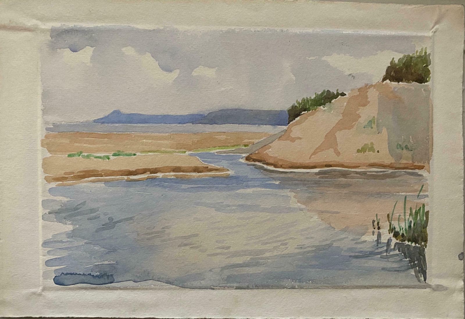 Unknown1900's English Impressionist Watercolor Painting Gentle Blue And Cream Seascape C. 1900's photo furniture