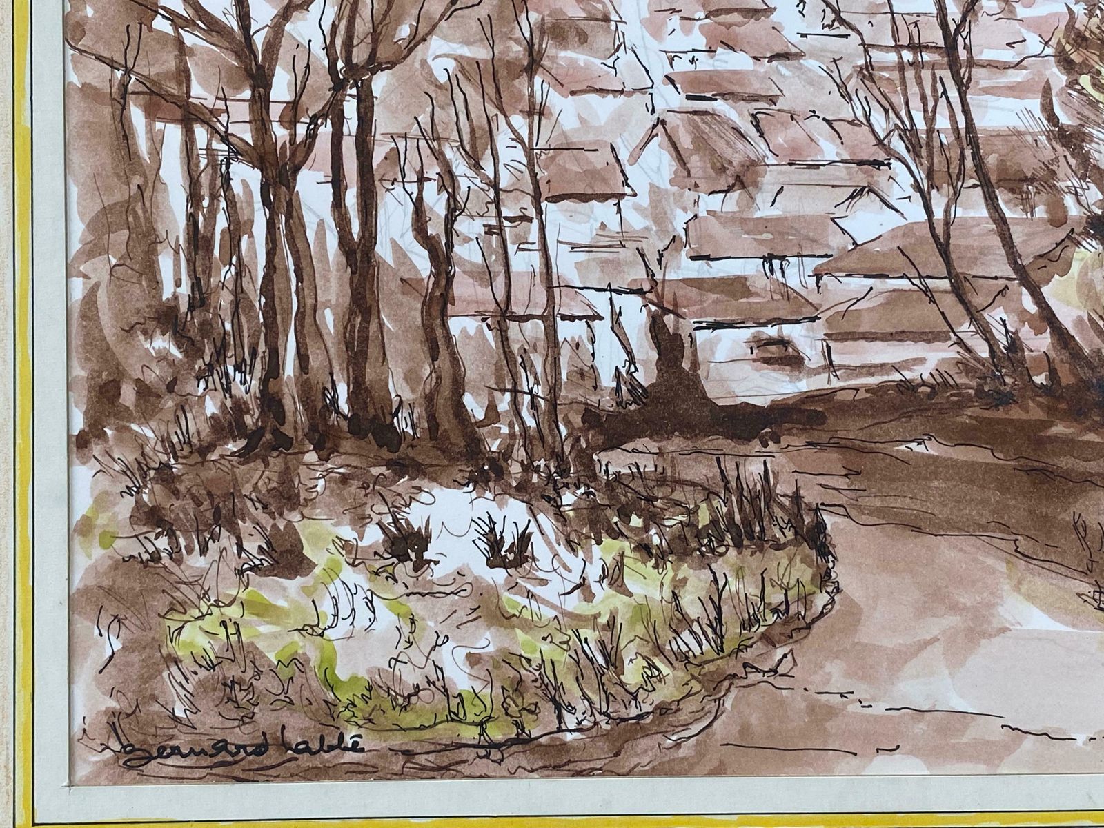 Bernard Labbe1950's French Modernist/ Cubist Painting   Brown Autumnal French Landscape 1950's photo for sale