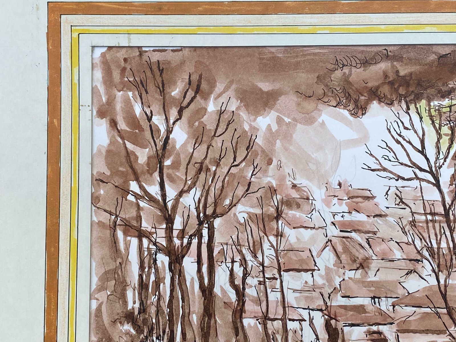 Bernard Labbe1950's French Modernist/ Cubist Painting   Brown Autumnal French Landscape 1950's photo vinterior