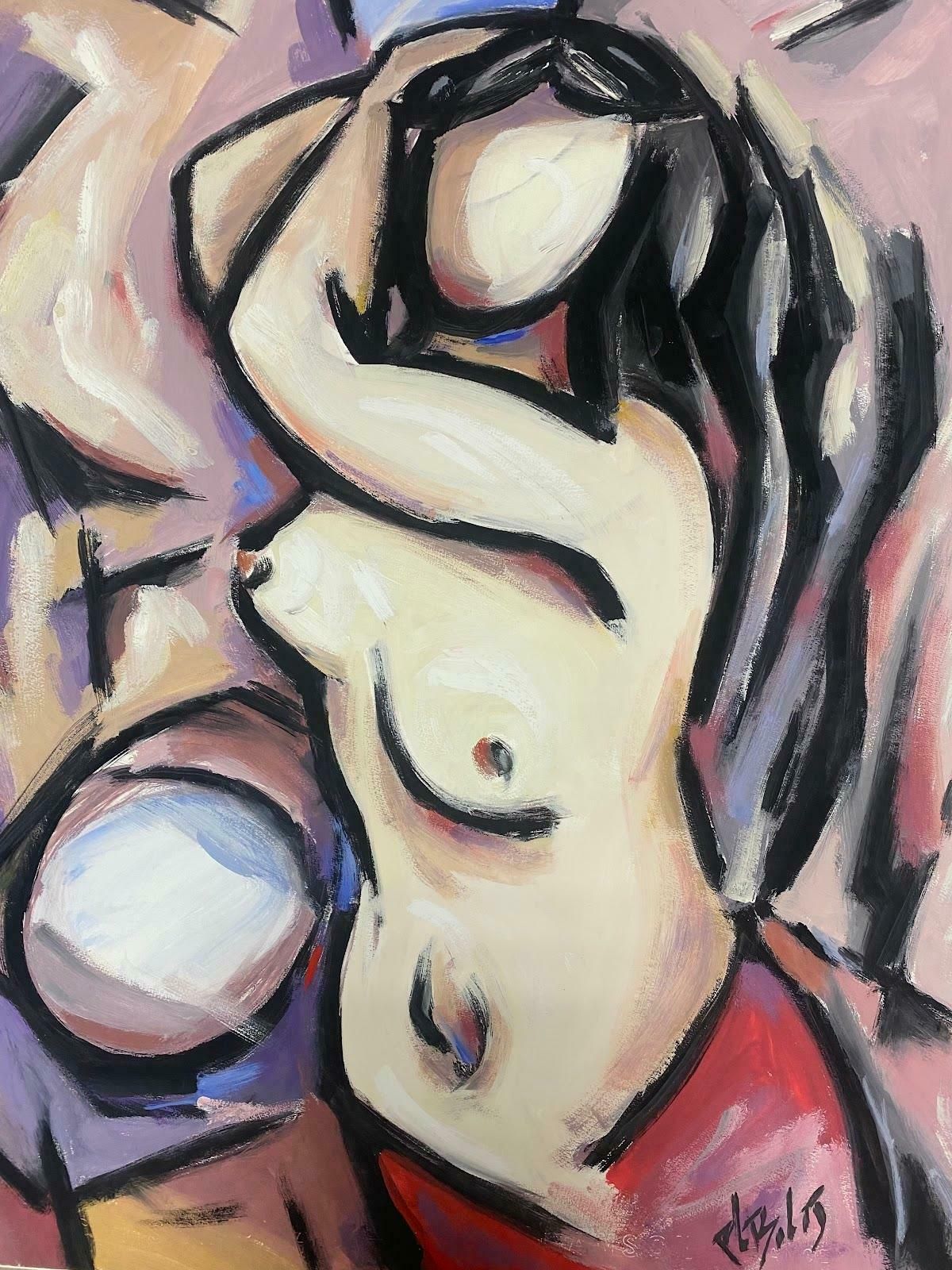 Paul Louis Bolot (French 1918 2003)20th Century French Modernist Gouche Painting Nude Lady Abstract Portrait1976 photo furniture