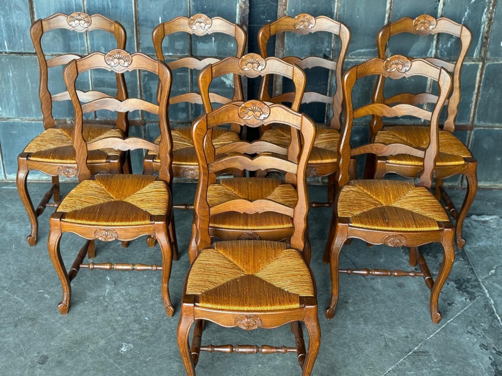 Furniture Set 8 French Country Ladder Back Dining Chairs photo