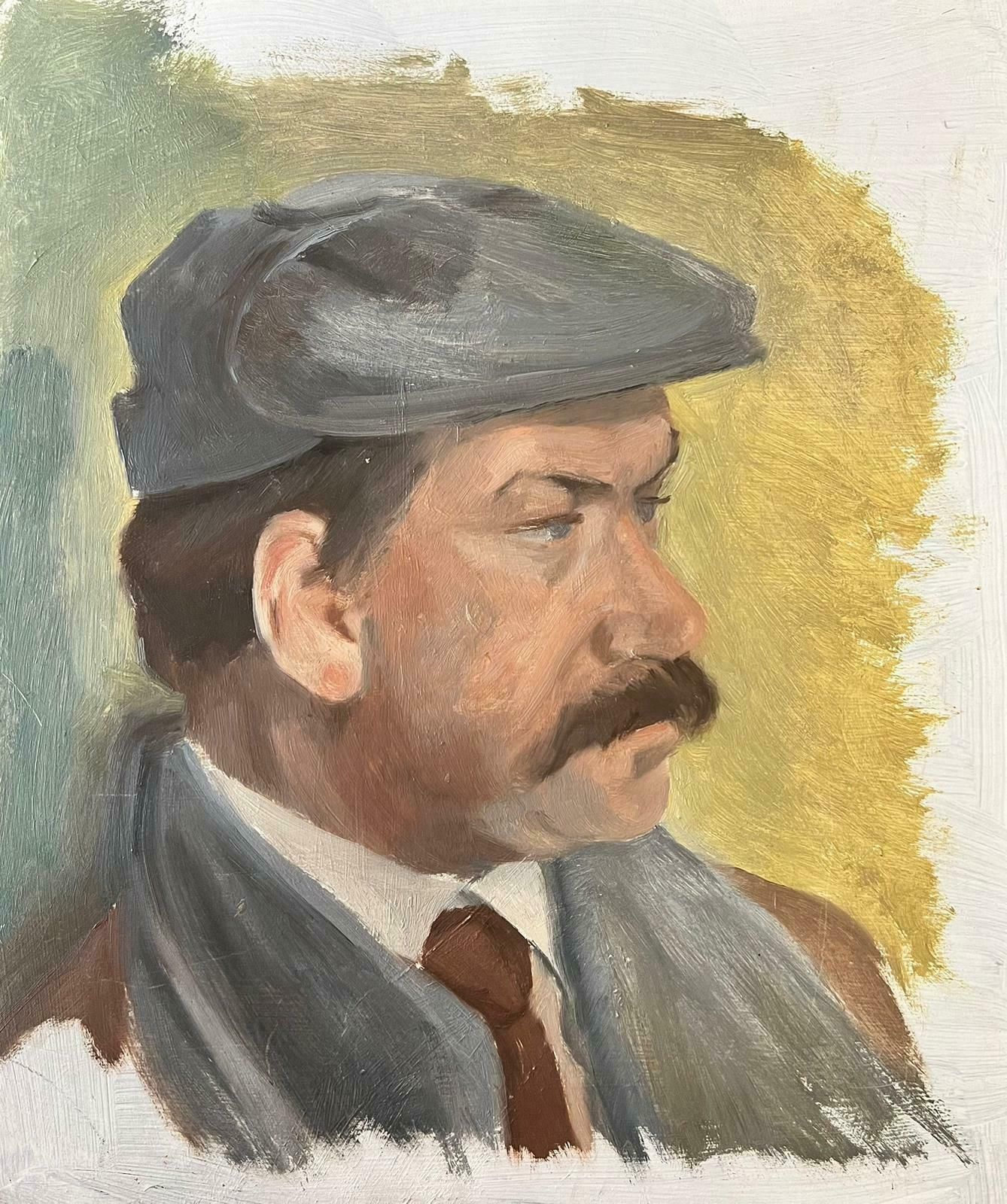 French Schoolmid 20th Century French Painting Portrait Of Man With Moustache In Flat Cap