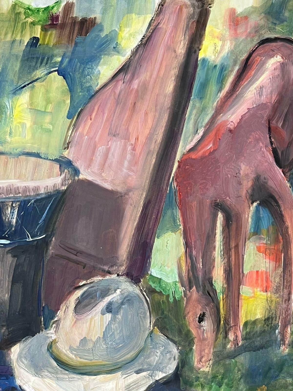 French Modernistfrench Modernist Painting Collection Horse Munching In Busy Summer Field1970's photo Art