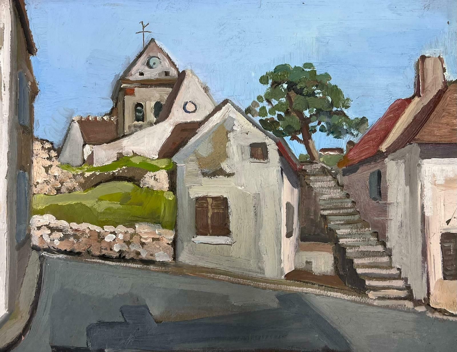 Y Blanchon1950's French Impressionist Painting Steps Leading To Village Church1950's
