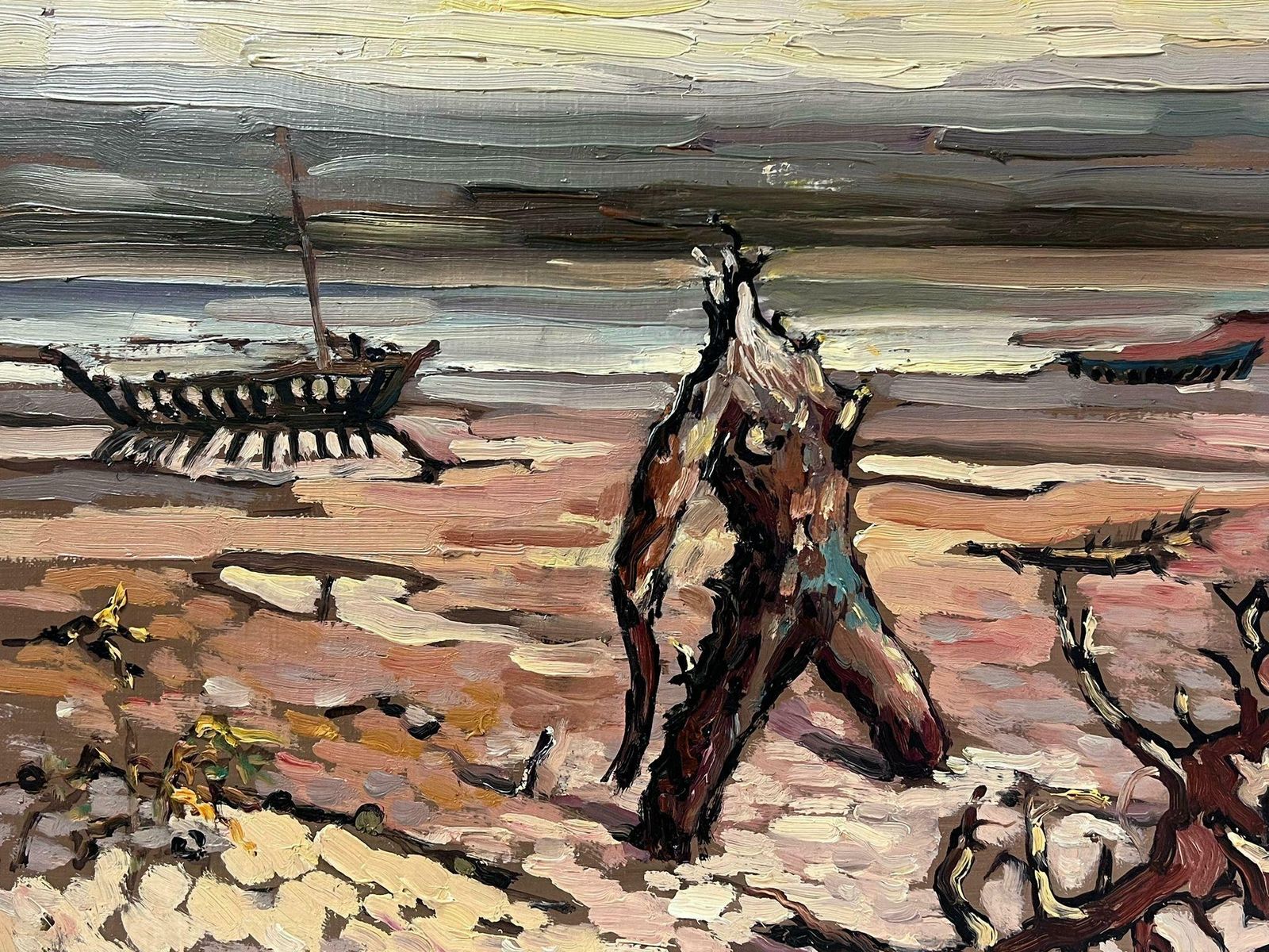 Georges Bordonovecontemporary French Impressionist Oil Drift Wood And Figure On Dark Beach photo 817.0