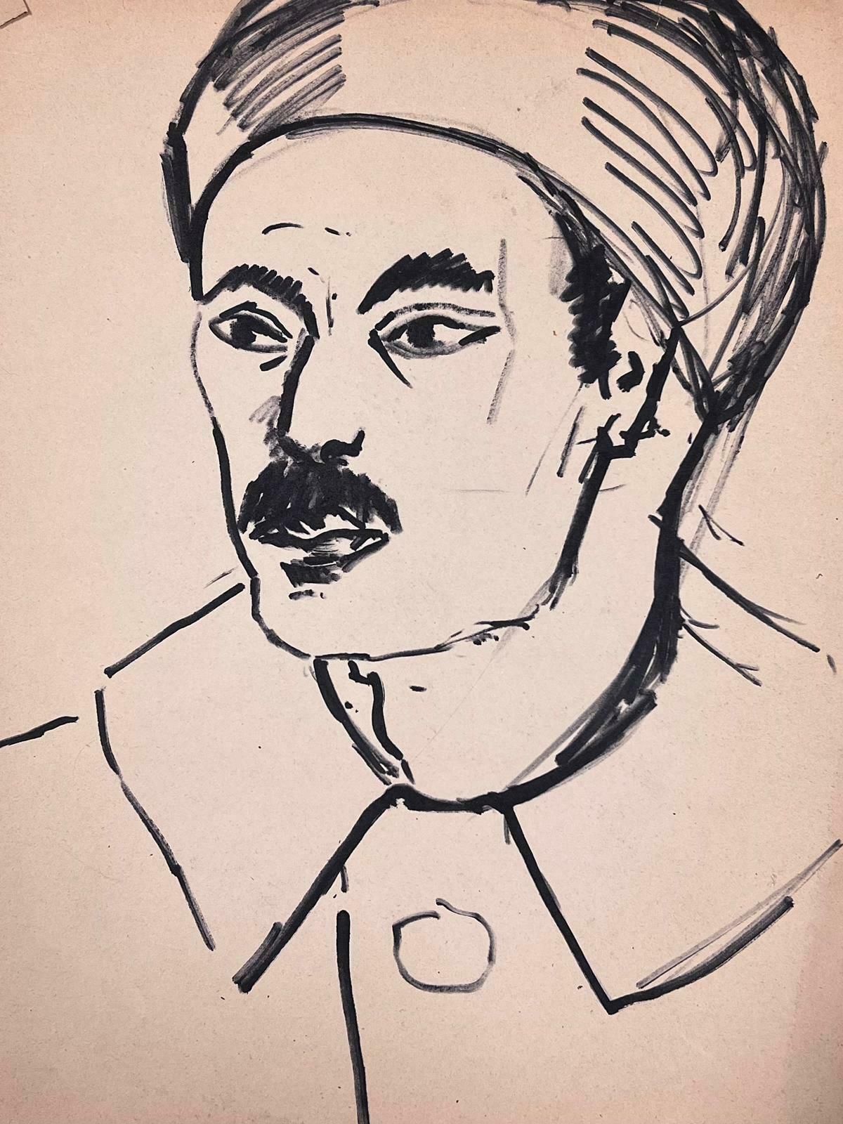 French Schoolfrench Drawing Of A Parisian Style Man With A Bold Moustache And Beret photo for sale