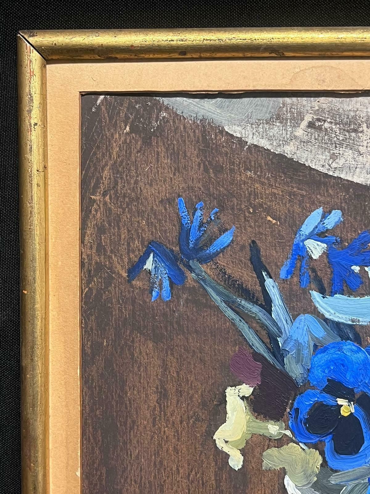 Y Blanchon1950's French Impressionist Painting Blue Flowers In Vase1950's photo 664.0