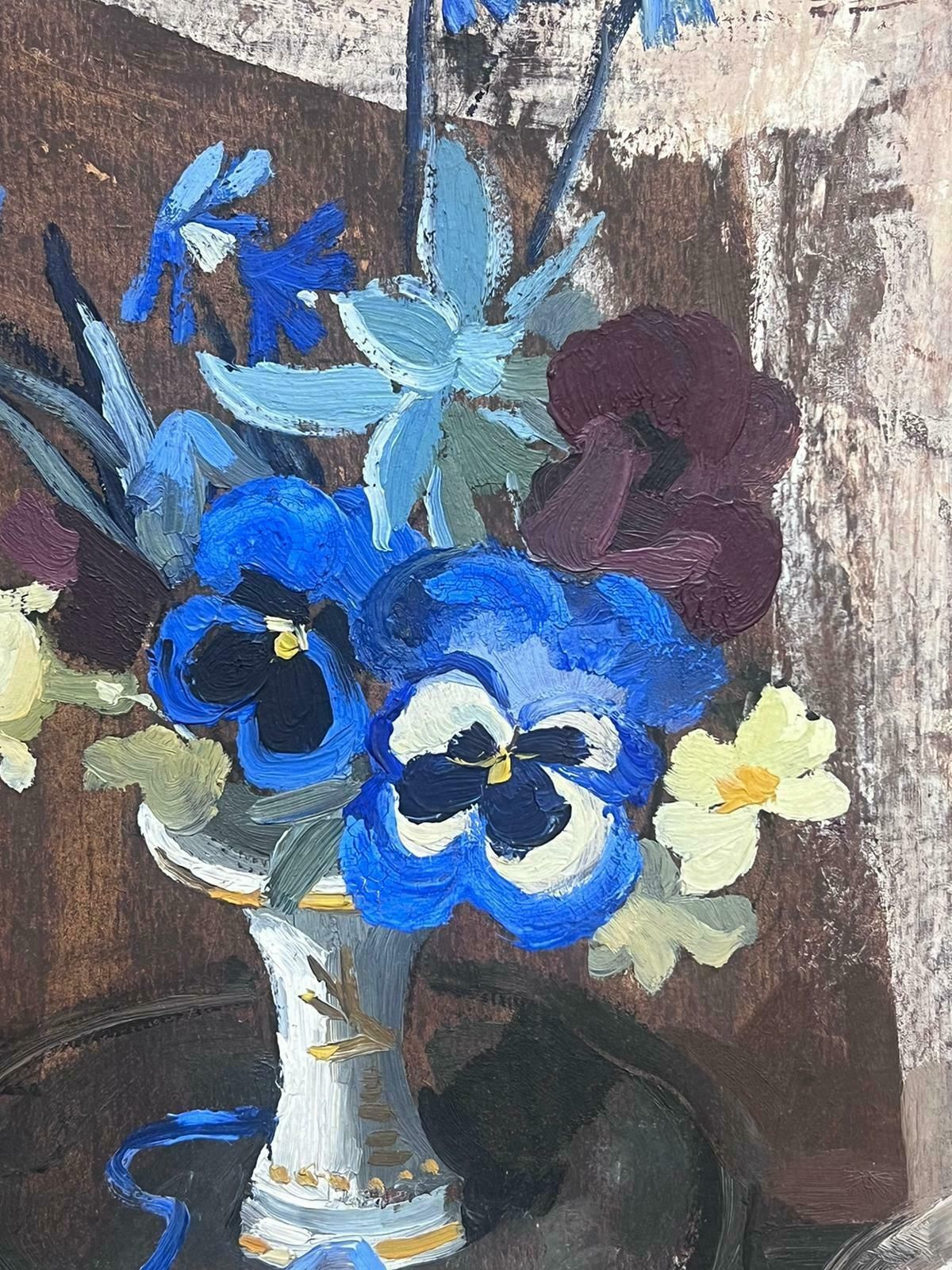 Y Blanchon1950's French Impressionist Painting Blue Flowers In Vase1950's photo vinterior