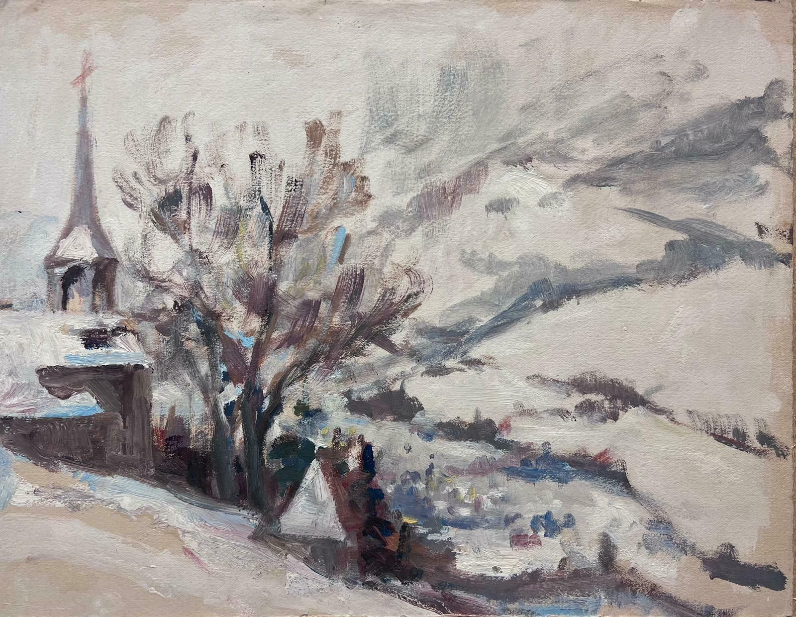 Leon Hatotvintage French Oil Painting Of Fallen Snow Over French Alps Village
