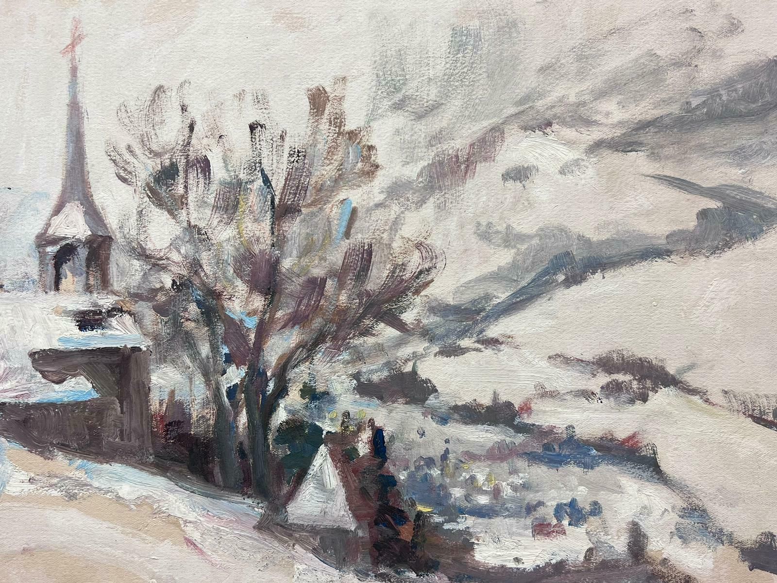 Leon Hatotvintage French Oil Painting Of Fallen Snow Over French Alps Village photo furniture