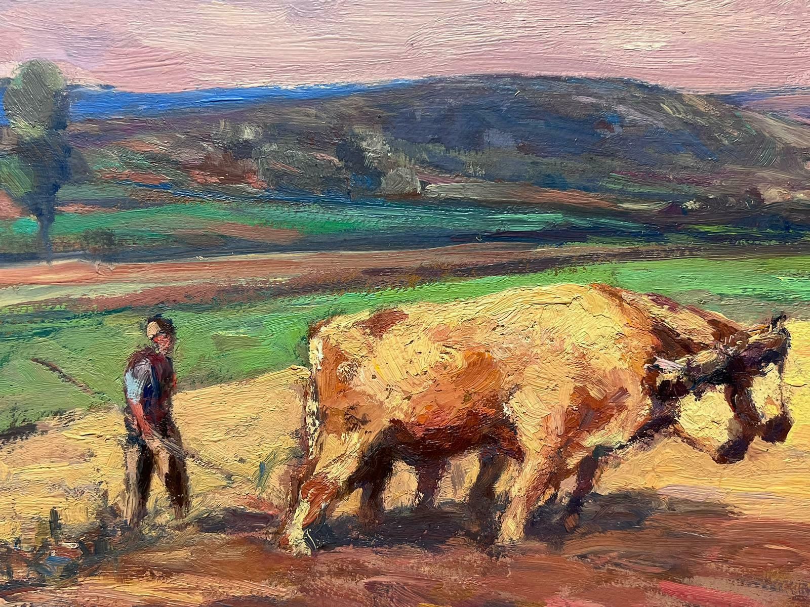 Leon Hatotvintage French Oil Painting Two Cows In Golden Field photo furniture