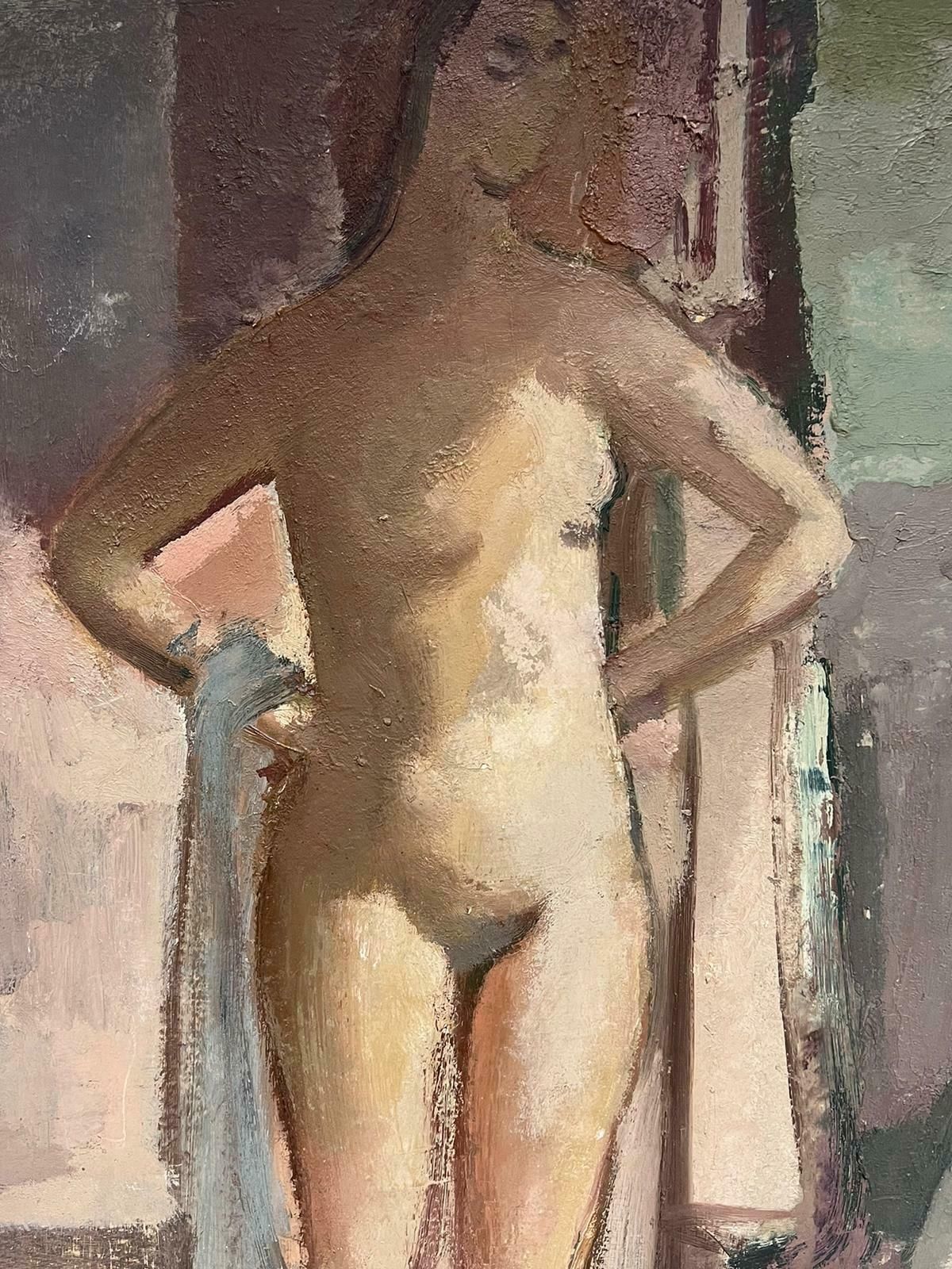 British 1960'slarge 1960's British Modernist Oil Painting Tall Nude Lady Standing In Studio1960's photo 1838.0