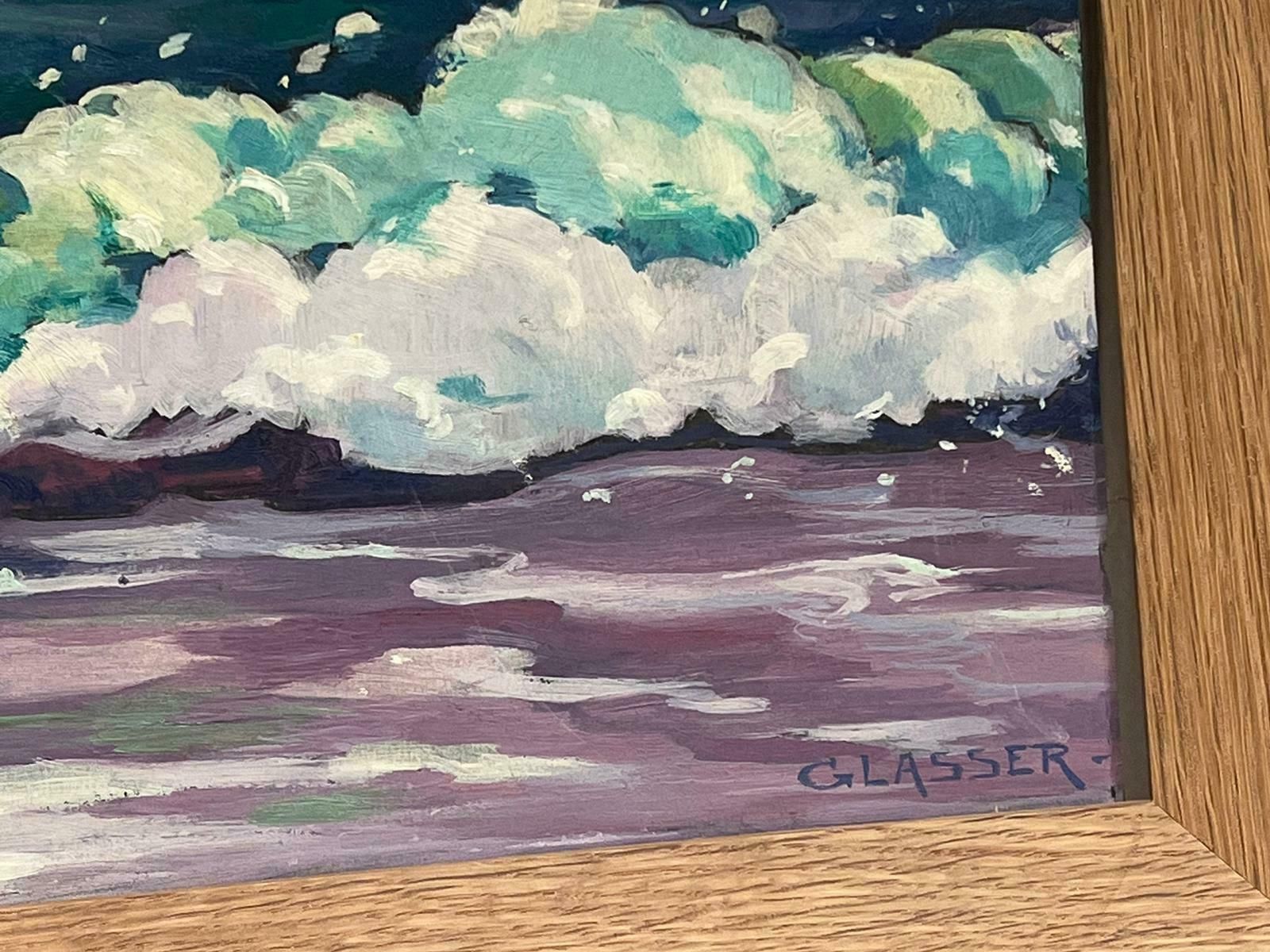 Louis Eugene Glasser20th Century French Modernist Signed Oil Rolling Waves At Sea Turquoise & Purple photo 2451.0