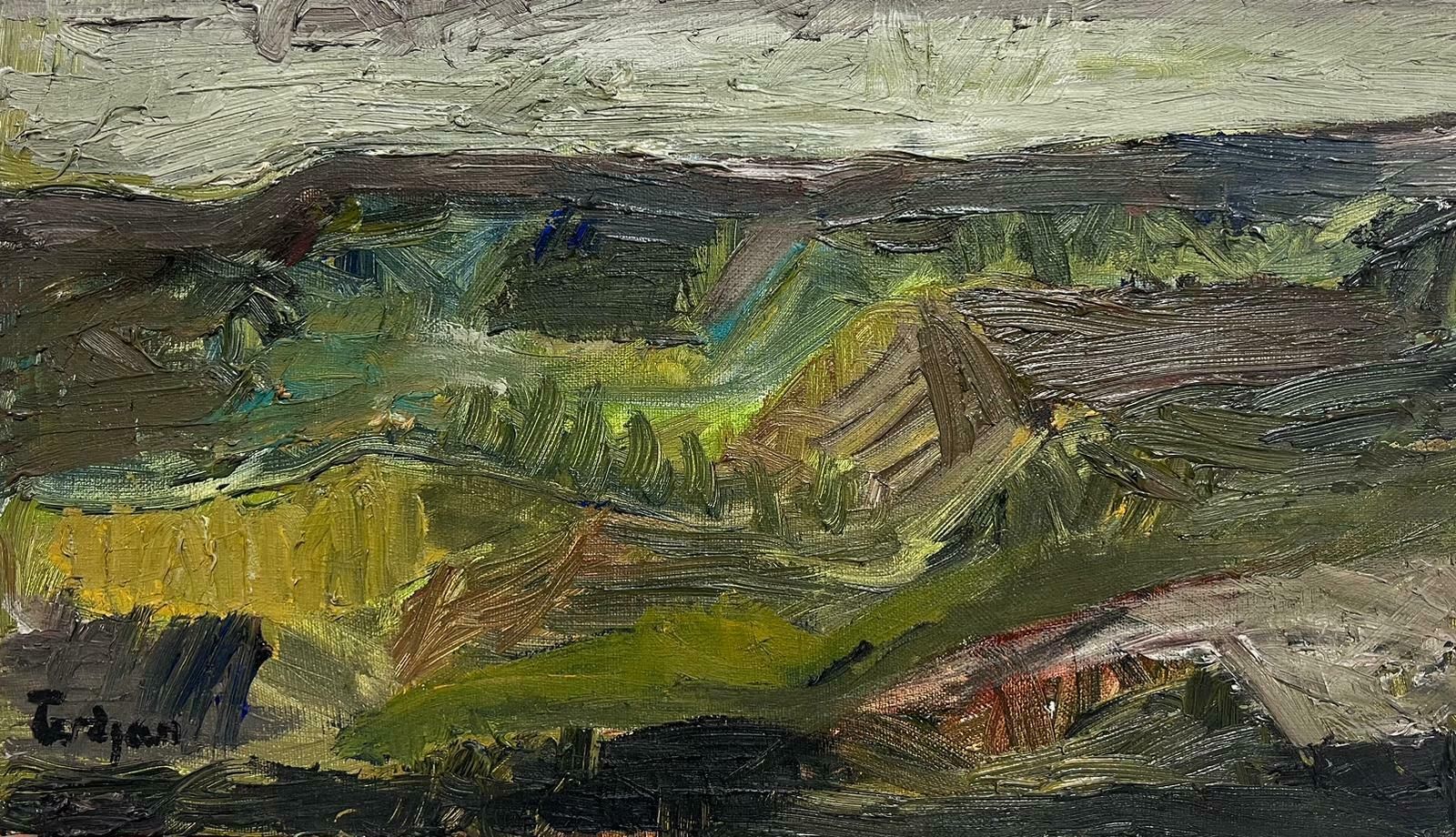 French School French Expressionist Sludgy Green & Brown Landscape Very Thick Oil Impasto photo furniture