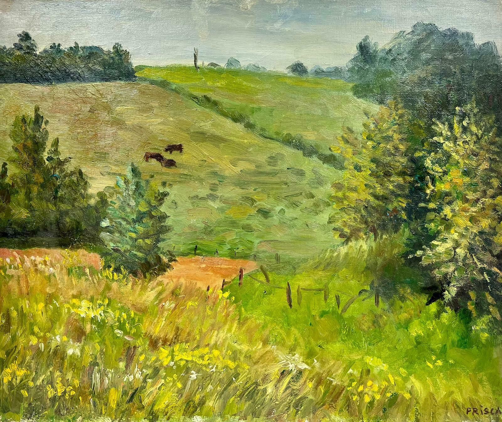 Josine Vignonhorses Grazing In Tranquil Pastures Large French Post Impressionist Oil Painting1960's