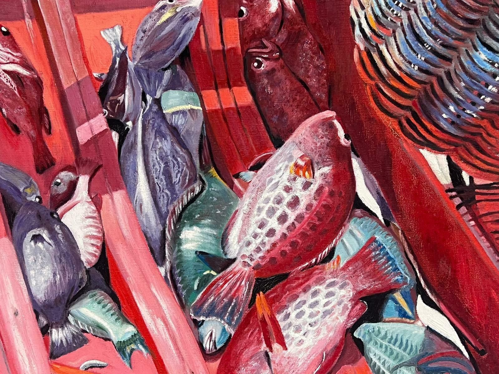 French Schoolthe Catch Of The Day 20th Century French Oil Painting Fishing Boat With Fish photo for sale
