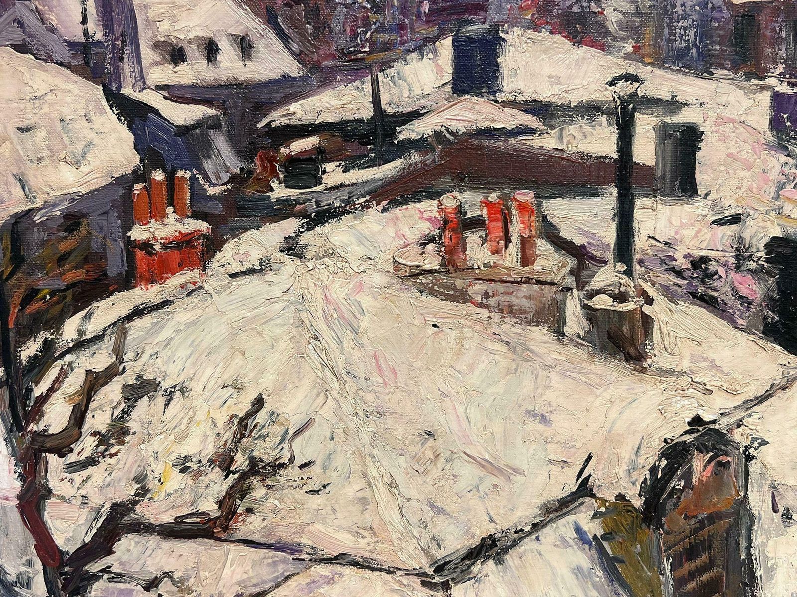 Paul Flaubertparis Roof Tops In The Snow At Dusk Signed French Impressionist Oil Painting photo buy