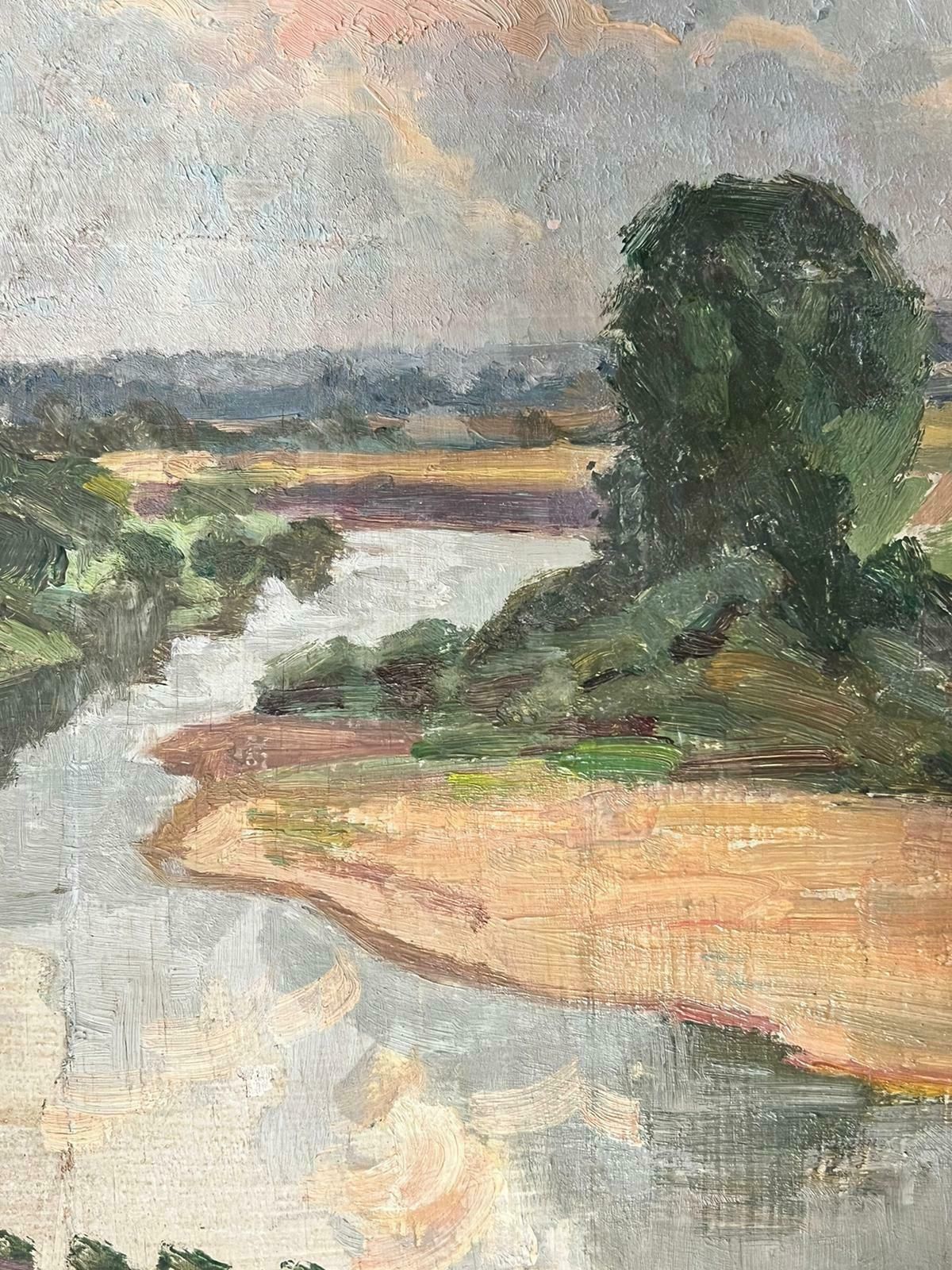 Suzanne Crochet1930's French Post Impressionist Oil Painting Winding River Landscape Sketchc. 1930's photo furniture