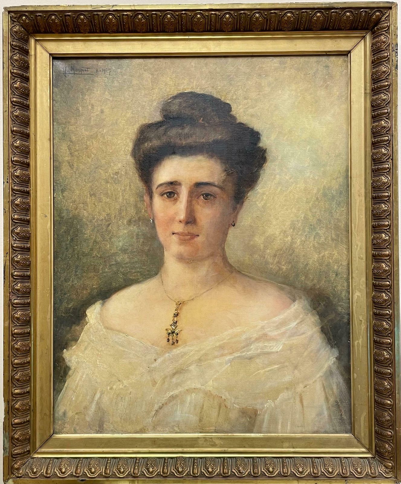 French Belle Epoquefine 1900's French Belle Epoque Period Portrait Of A Lady, Signed & Dated Oil1907