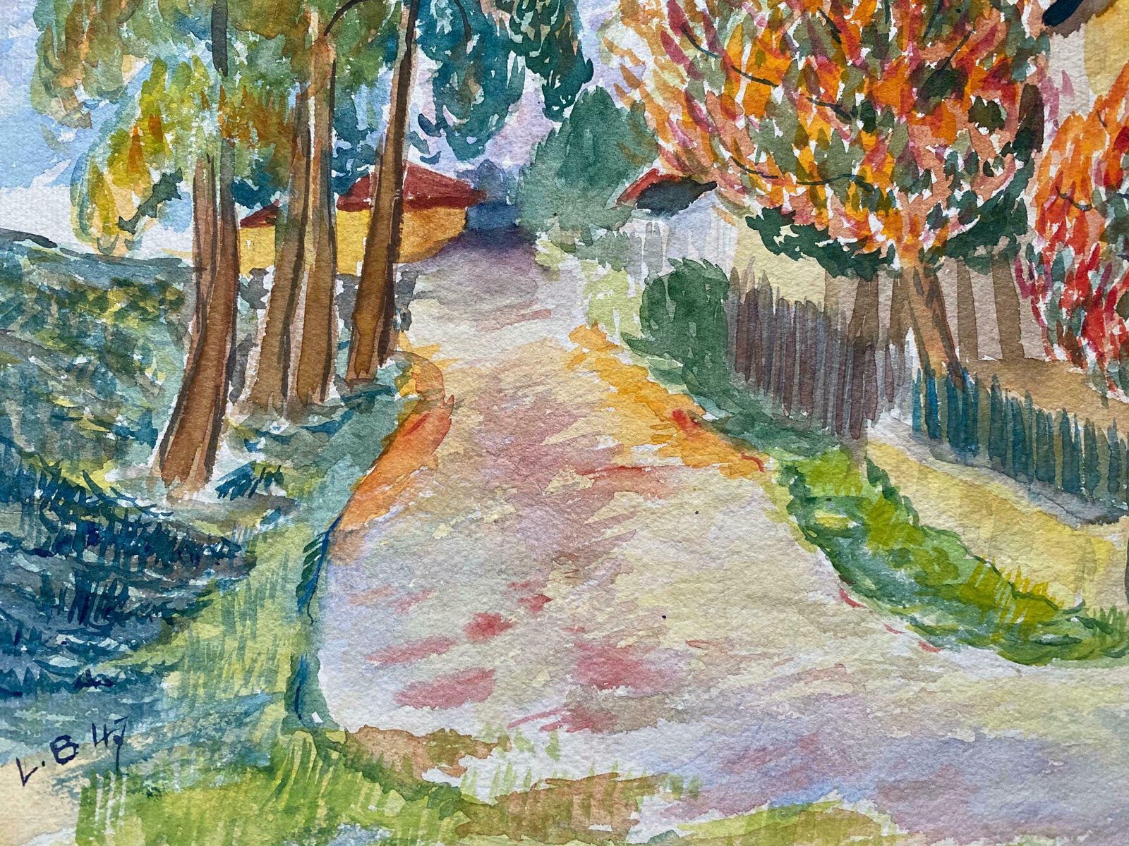 Louis Bellon1940's Provence French Orange And Green Landscape    Post Impressionist Artistc. 1940s photo vinterior