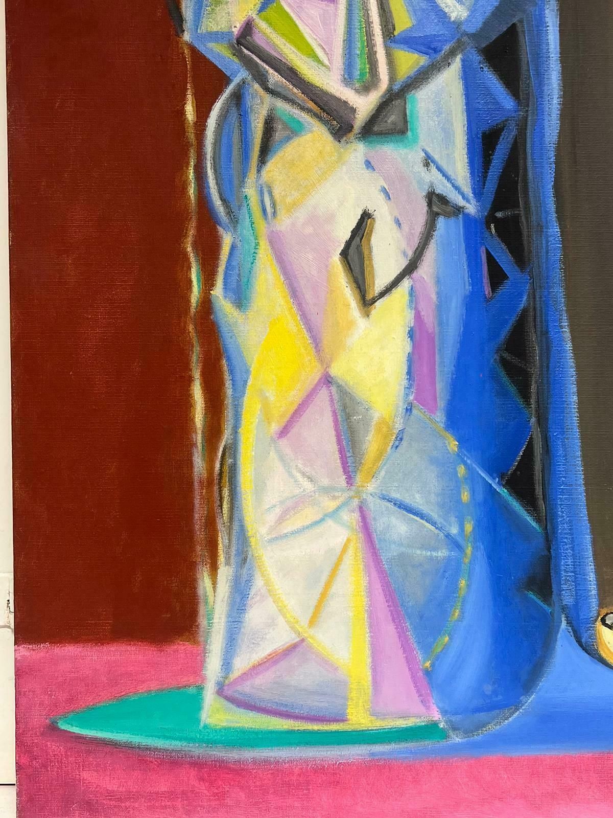 T. Fabris1970’s French Surrealist Signed Oil Painting   Pink Red Abstract Pierrot Figure1970's photo furniture
