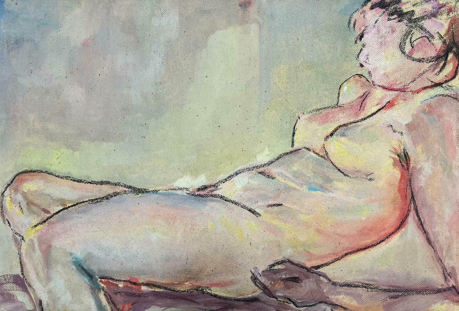 British 20th Centurynude Lady Reclining Model Sketchy 20th Century Beige Earthy Tones Oil Painting