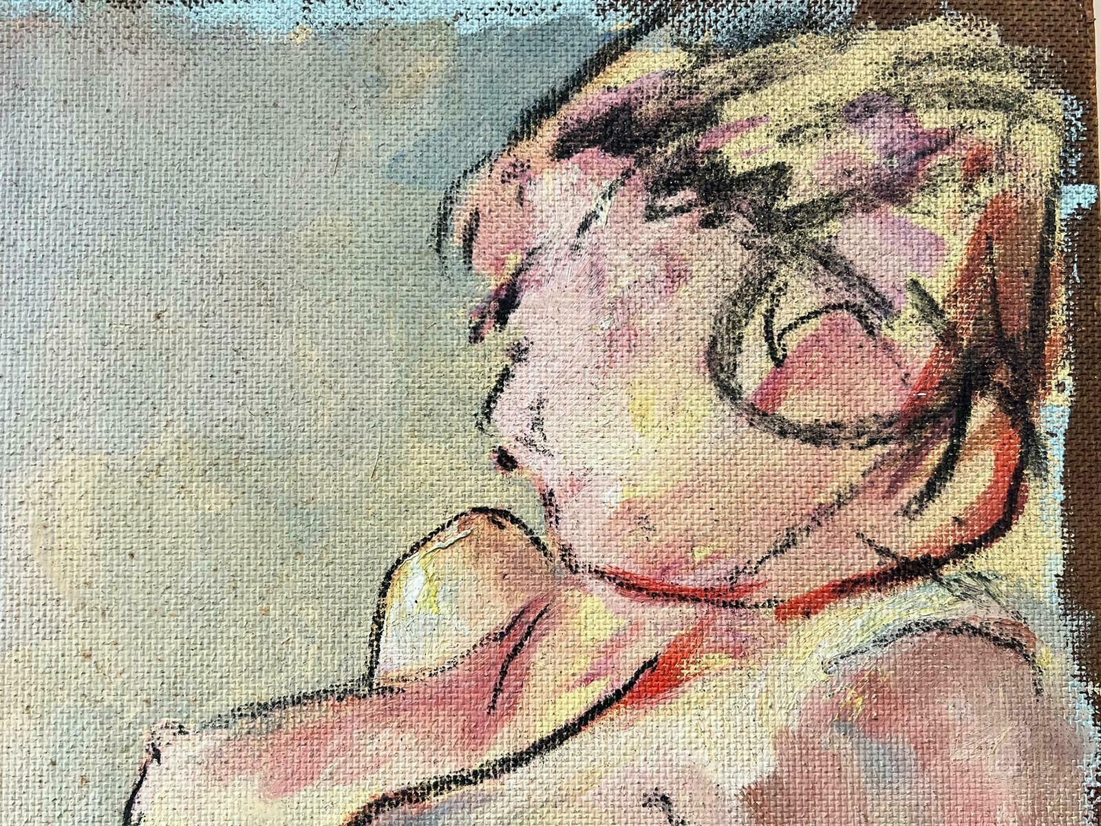 British 20th Centurynude Lady Reclining Model Sketchy 20th Century Beige Earthy Tones Oil Painting photo for sale