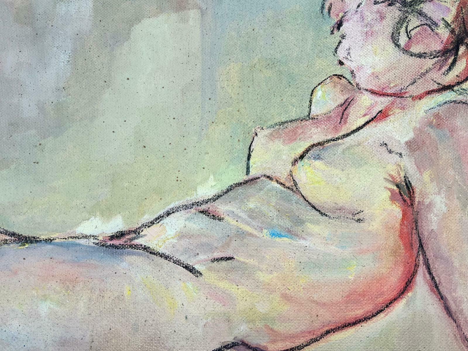 British 20th Centurynude Lady Reclining Model Sketchy 20th Century Beige Earthy Tones Oil Painting photo 812.0