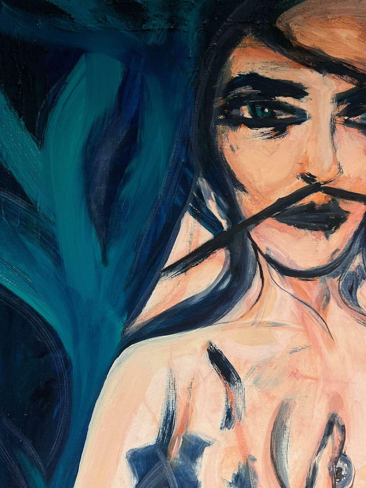 Huge 20thc French Abstractabstract Nude Lady With Dali Style Moustache Very Large French Oil Painting photo Art