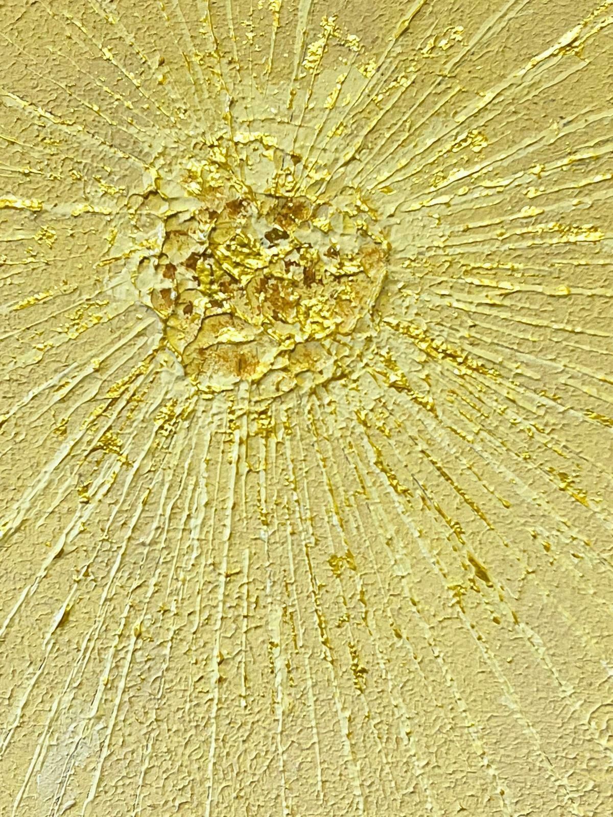 Contemporary British Yellow Sun British Symbolist Oil Painting On Canvas Bright Yellow Thick Paint photo furniture
