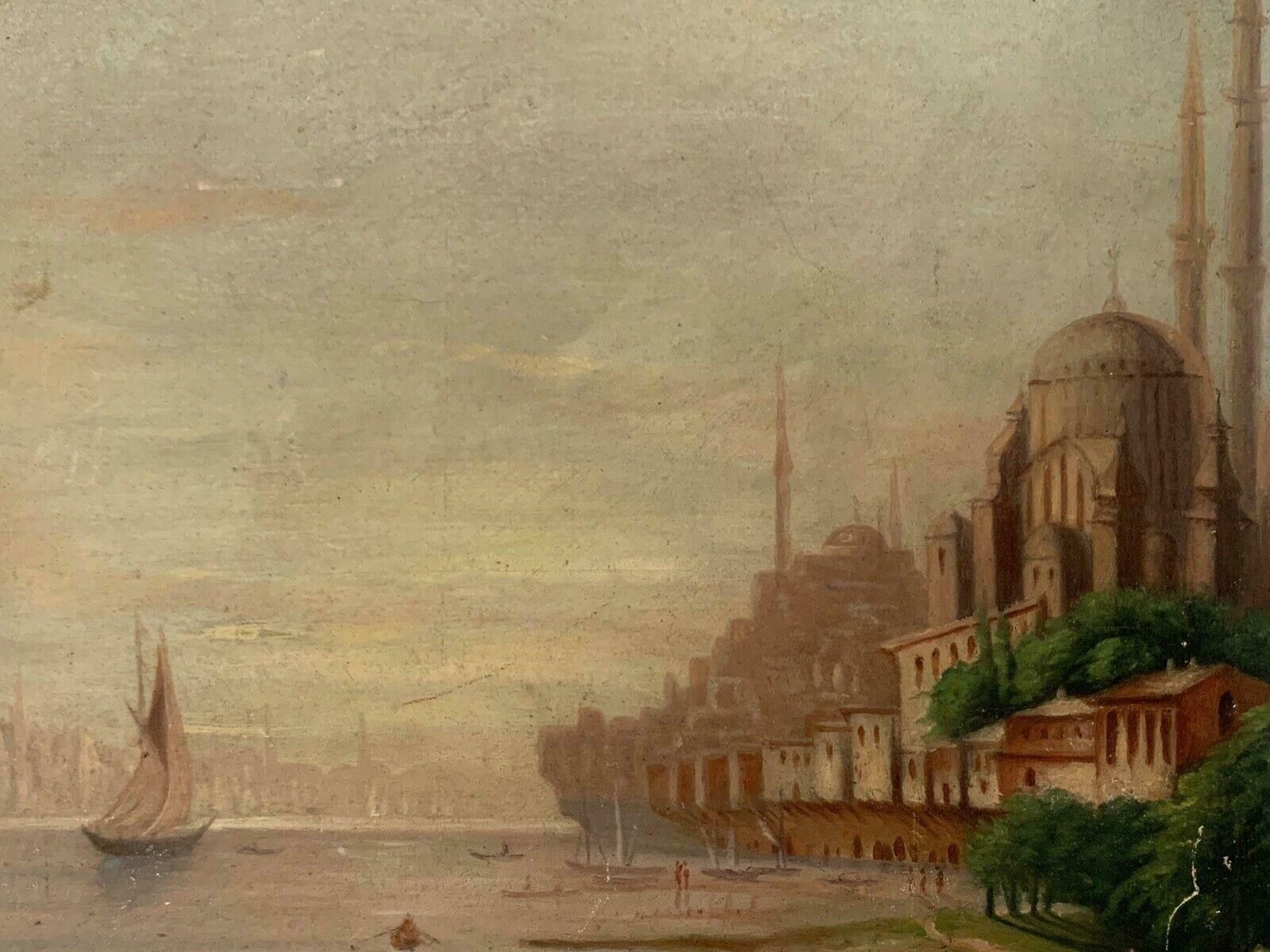 Unknown19th Century European Oil On Wood Panel   Busy Merchant Shipping Sunset Scene19th Century photo 715.0