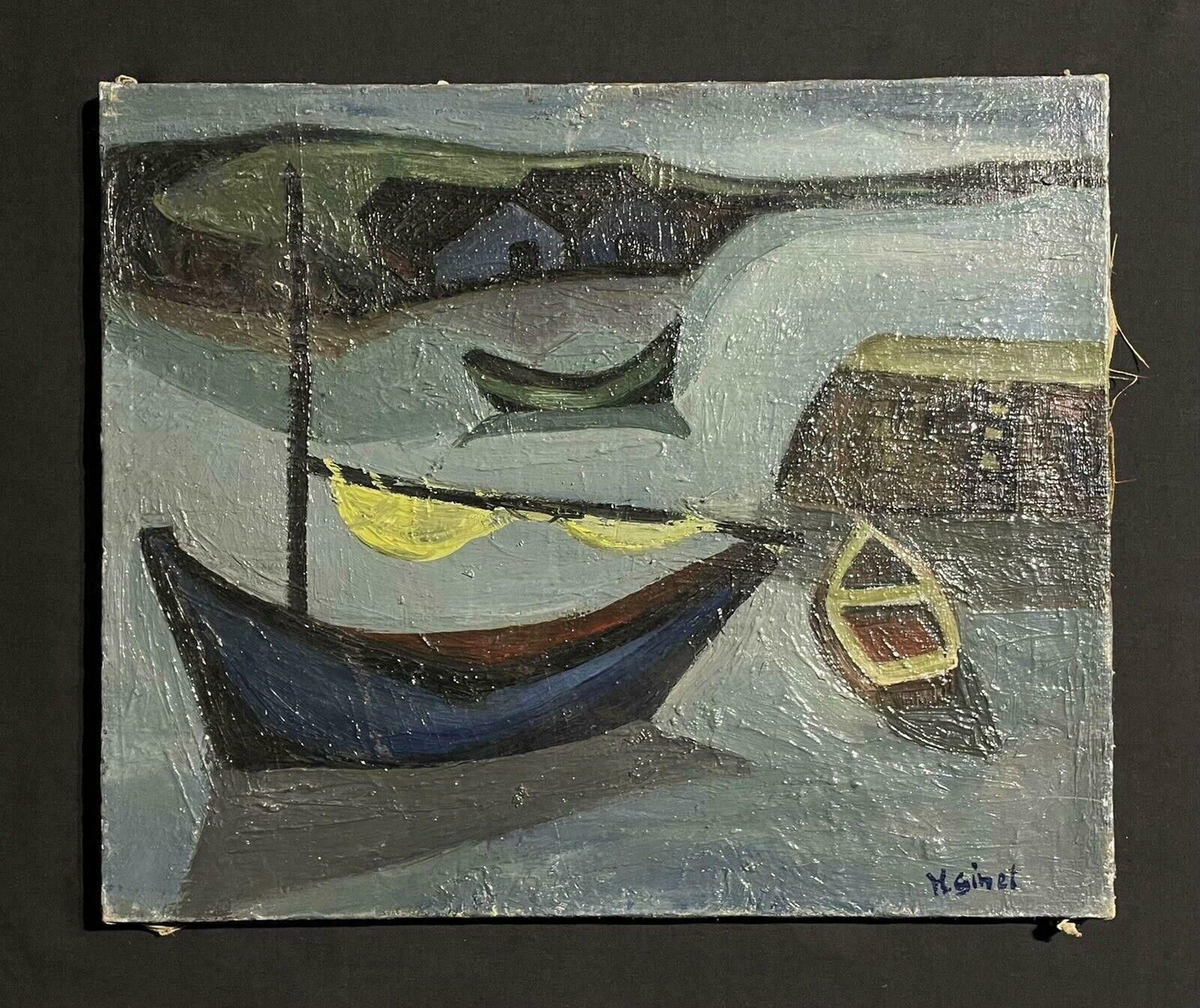 Unknown1950's French Mid 20th Century Signed Modernist Oil Boats In A Harbourc. 1950's photo Art