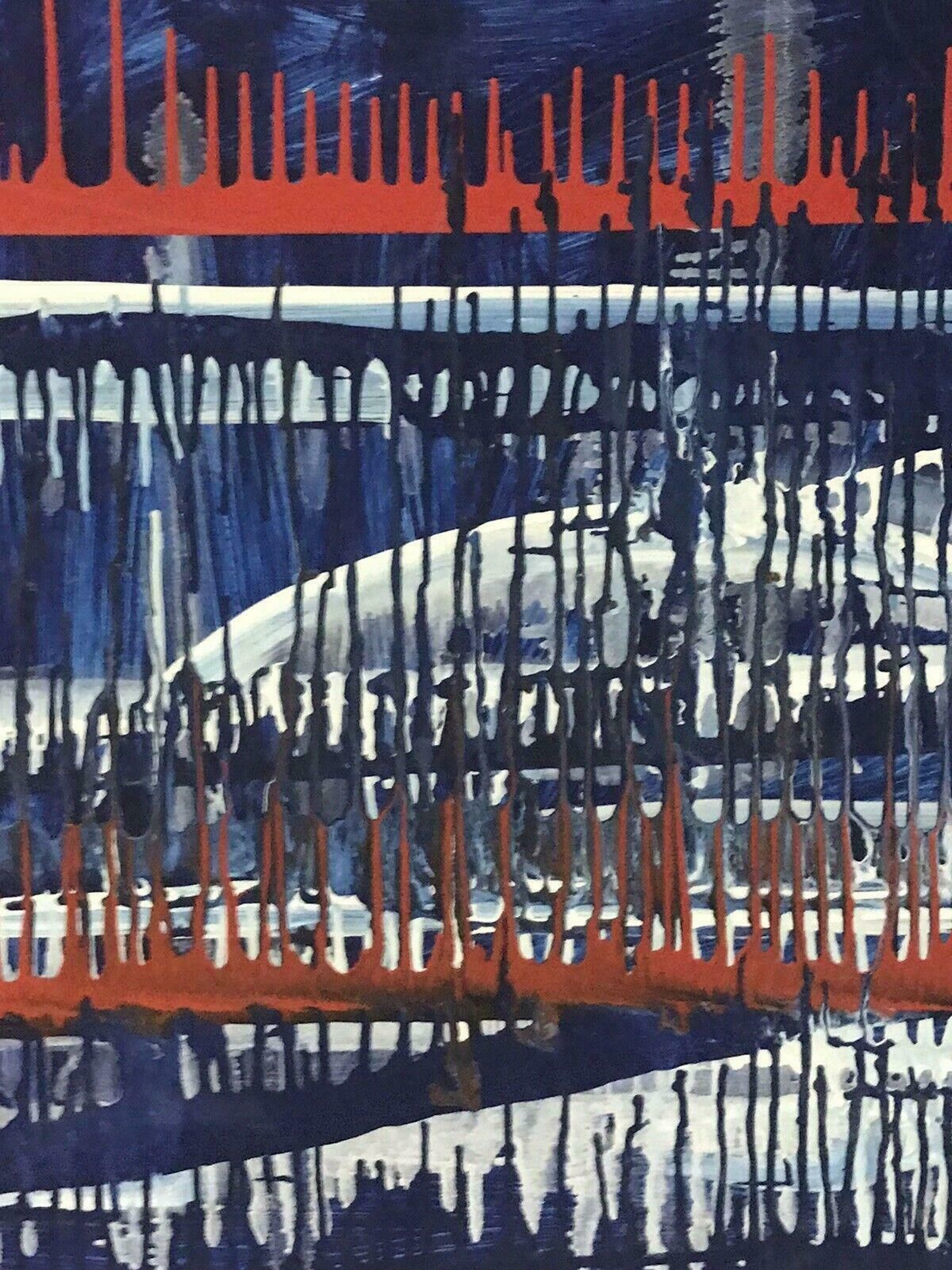 Unknown1980's French Abstract Painting   Drip Work On Large Panel   Red White Bluec. 1990's photo Art