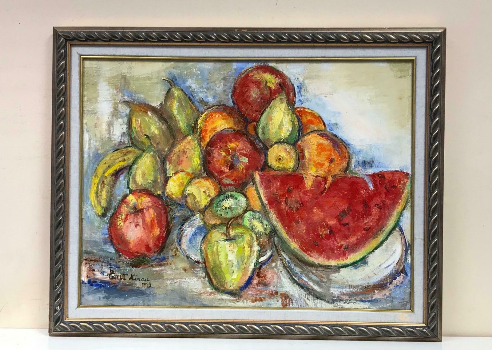 Maria Tort Xirausigned Original Oil Painting   Luscious Still Life Of Fruit With Watermelon photo for sale