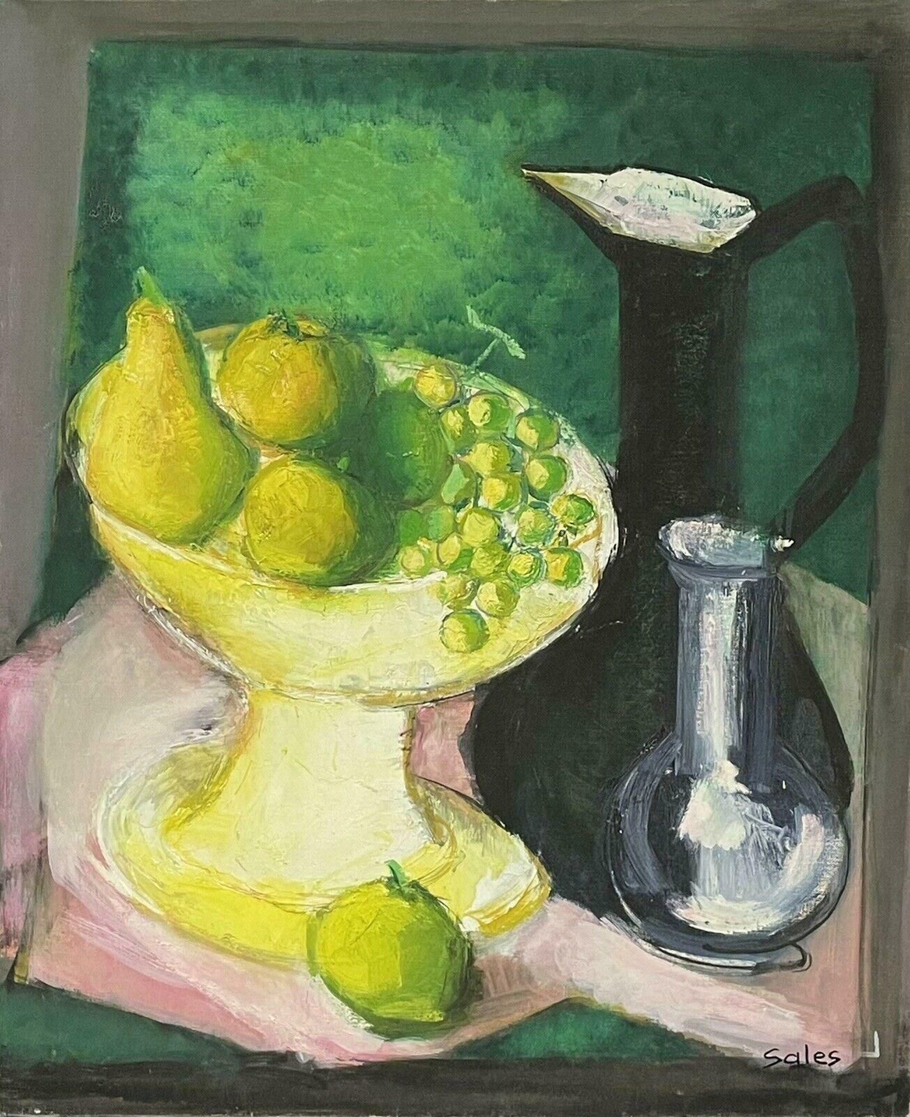 Robert Saleslarge 1970's French Modernist Signed Oil Beautiful Still Life Fruit & Colors