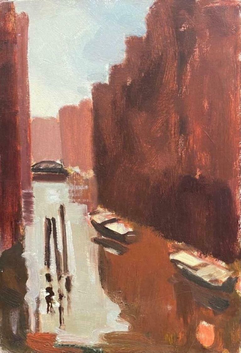 Elisabeth Hahn20th Century German Modernist Oil Painting Canal Backwater Rust Colors20th Century