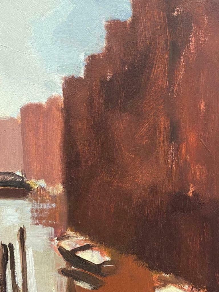 Elisabeth Hahn20th Century German Modernist Oil Painting Canal Backwater Rust Colors20th Century photo for sale