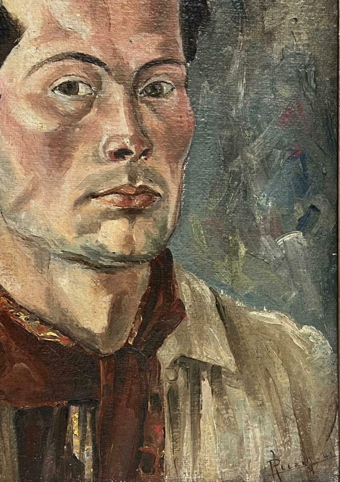 Roger Allain1940's French Portrait Of Young Man Original Signed Oil On Canvas Period Frame1941 photo for sale
