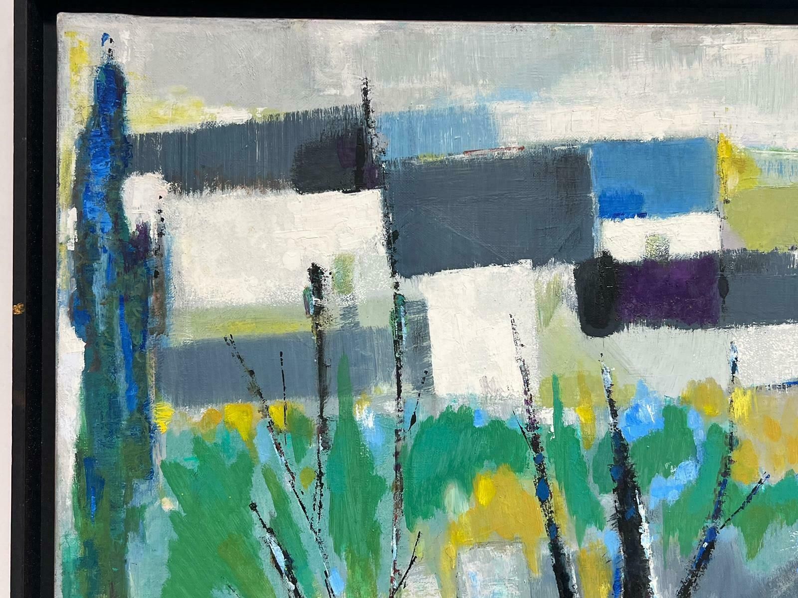 Andre Guillou1980's French Modernist Signed Oil Abandoned Village Cubist Houses In Landscape1982 photo 1394.0