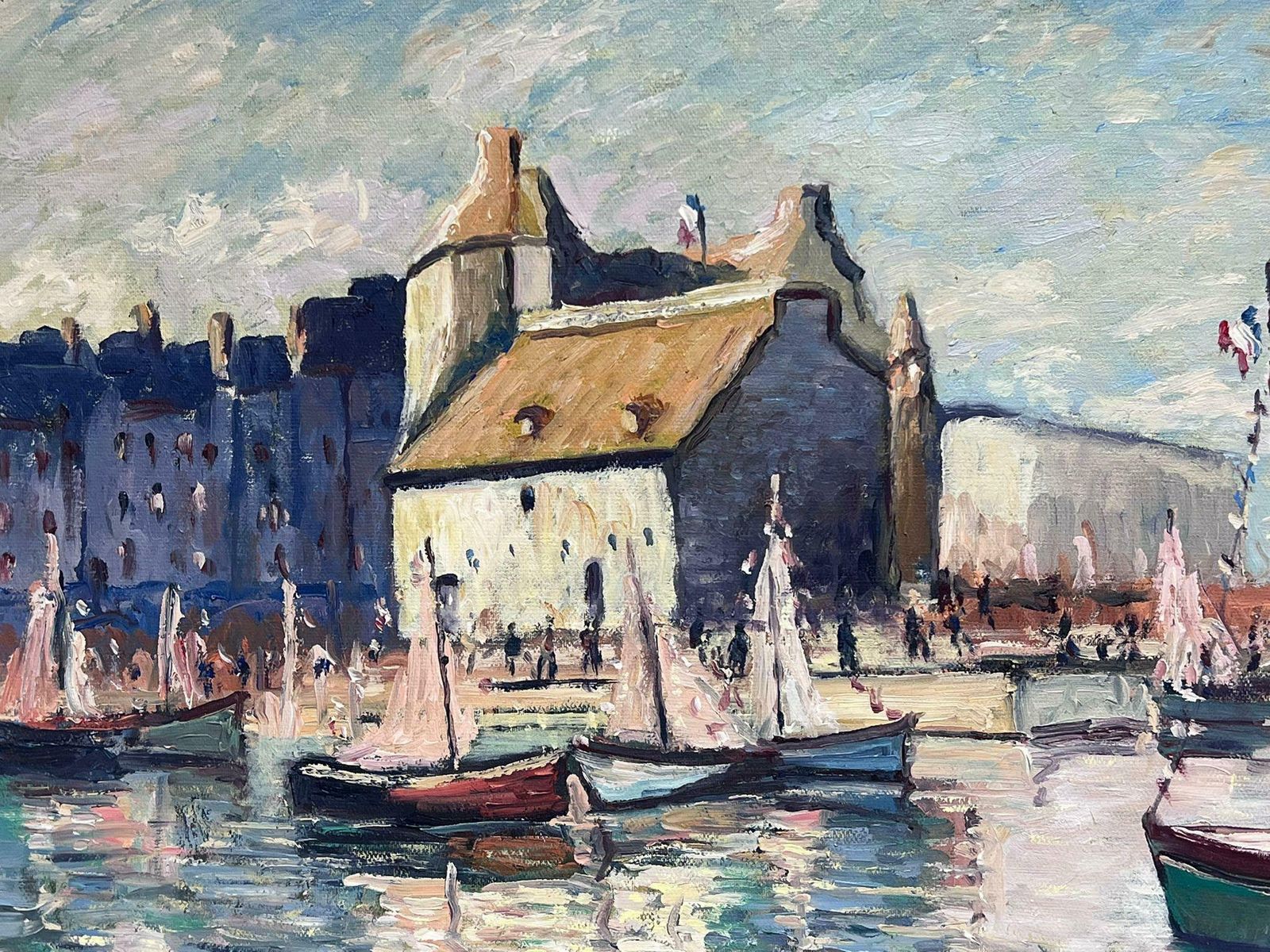 French Schoolhonfleur Harbour Vintage French Signed Oil Painting Framed photo for sale