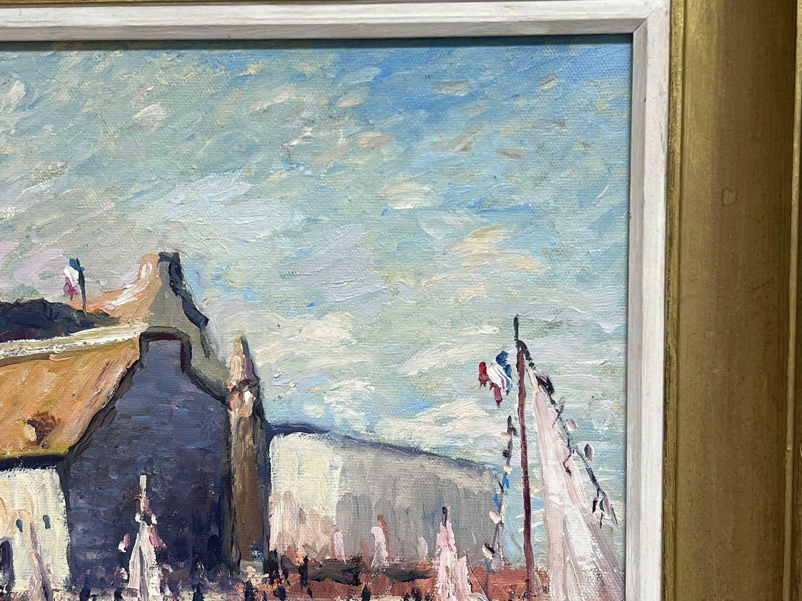French Schoolhonfleur Harbour Vintage French Signed Oil Painting Framed photo Art