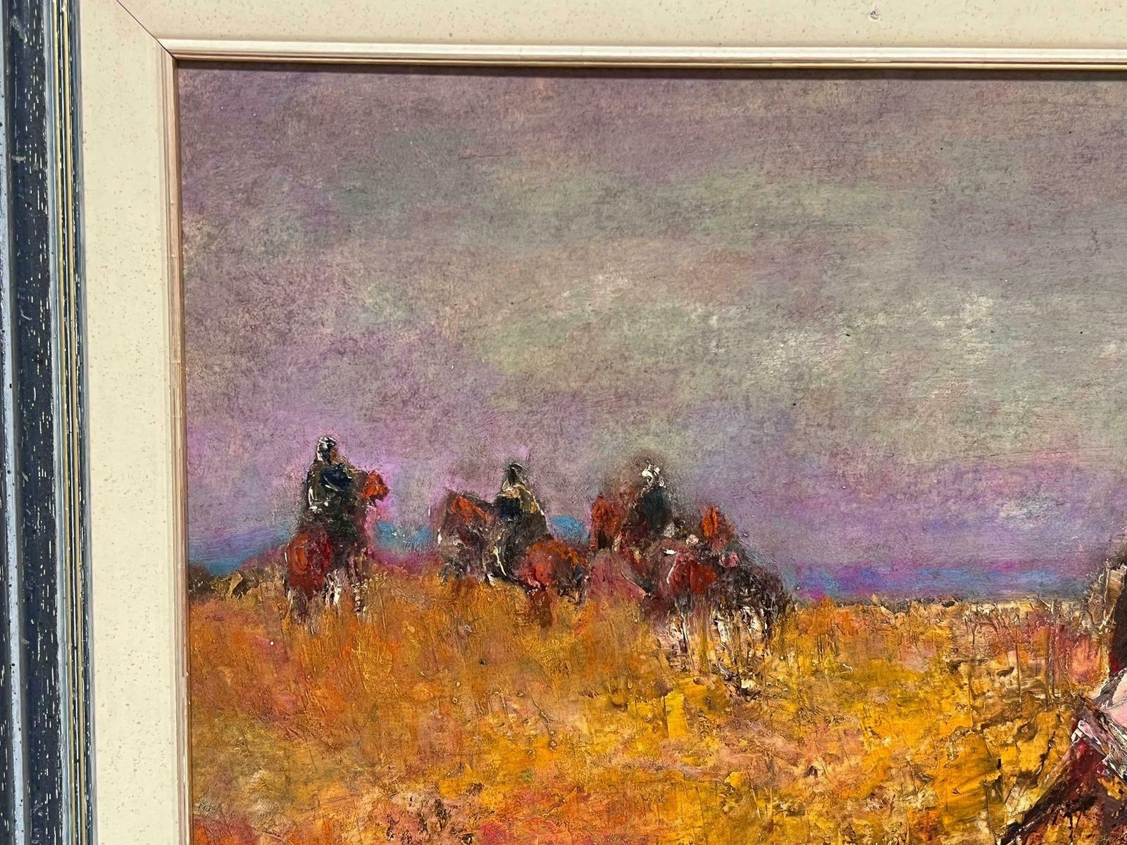 French Schoolracehorses Galloping In Burnt Orange Field Beautiful French Expressionist Oil photo vinterior