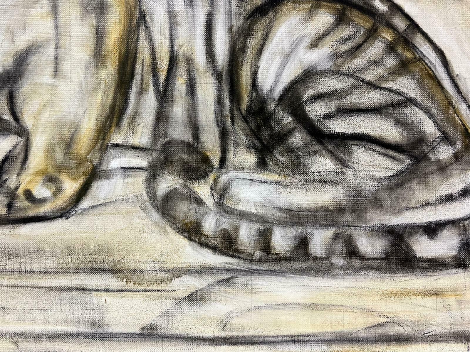French Schoollarge French Modernist Signed Oil Painting Leopard / Large Cat Drinking Water photo Art