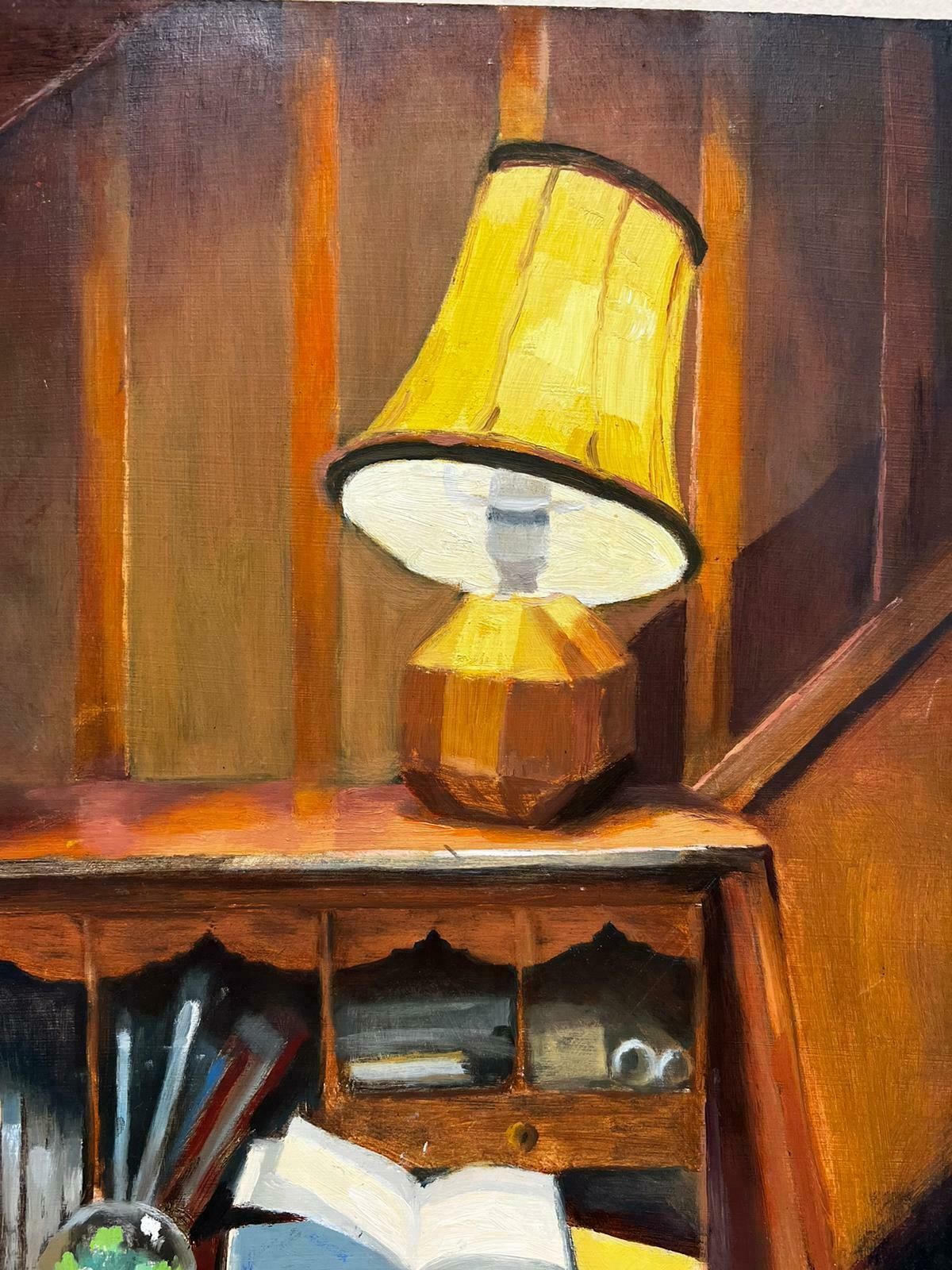 Jill Jacksoninterior Scene Still Life Of Writing Desk Bureau With Table Lamp Glow photo for sale