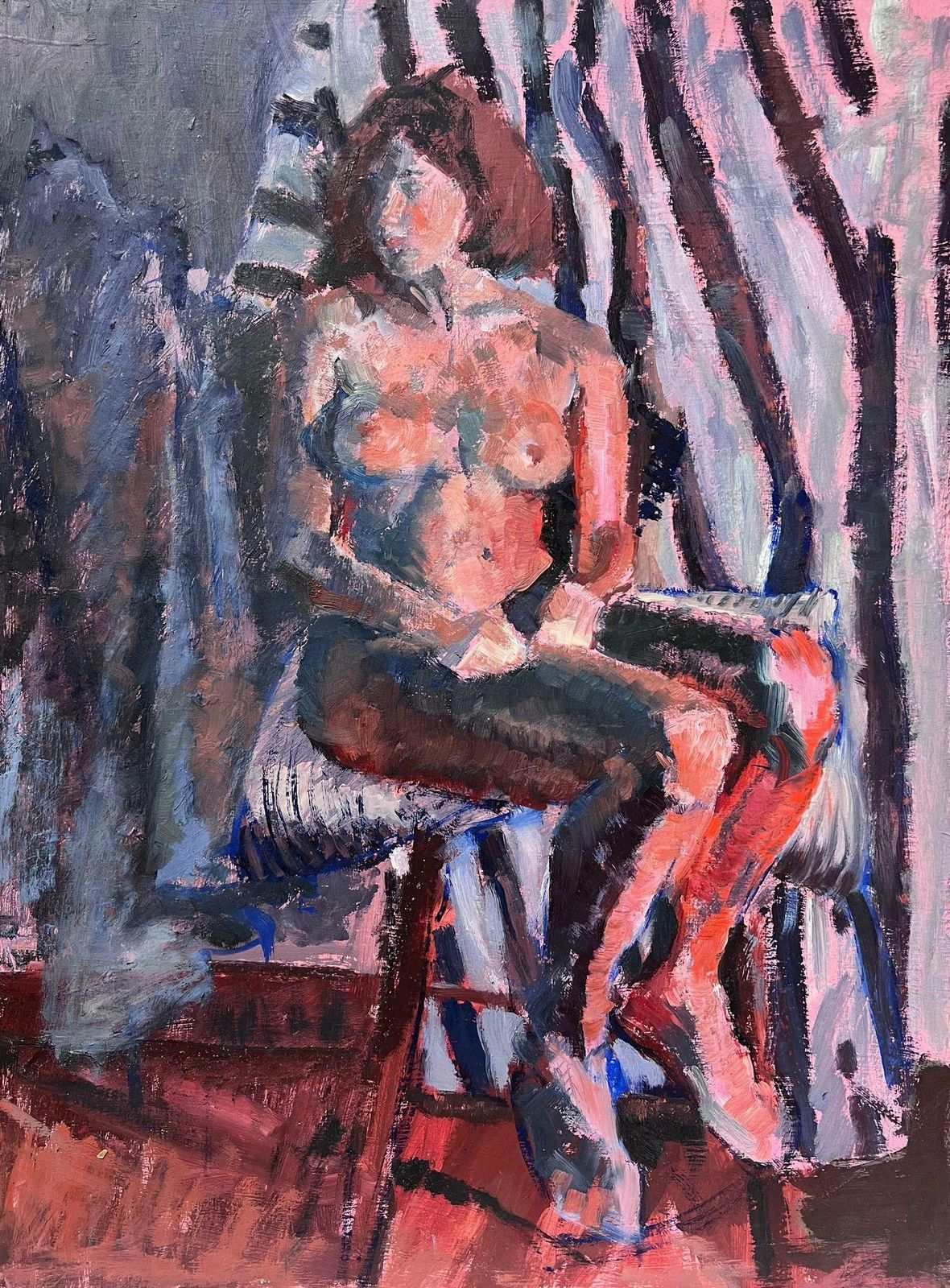 Helen Greenfield English Impressionist Oil Painting Pink Artists Nude Model Posed On Bed