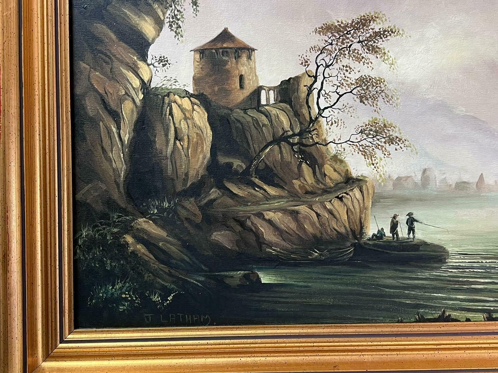 English Artistfishing At Dawn Old Trading Port With Many Figures Large Oil Painting photo vinterior