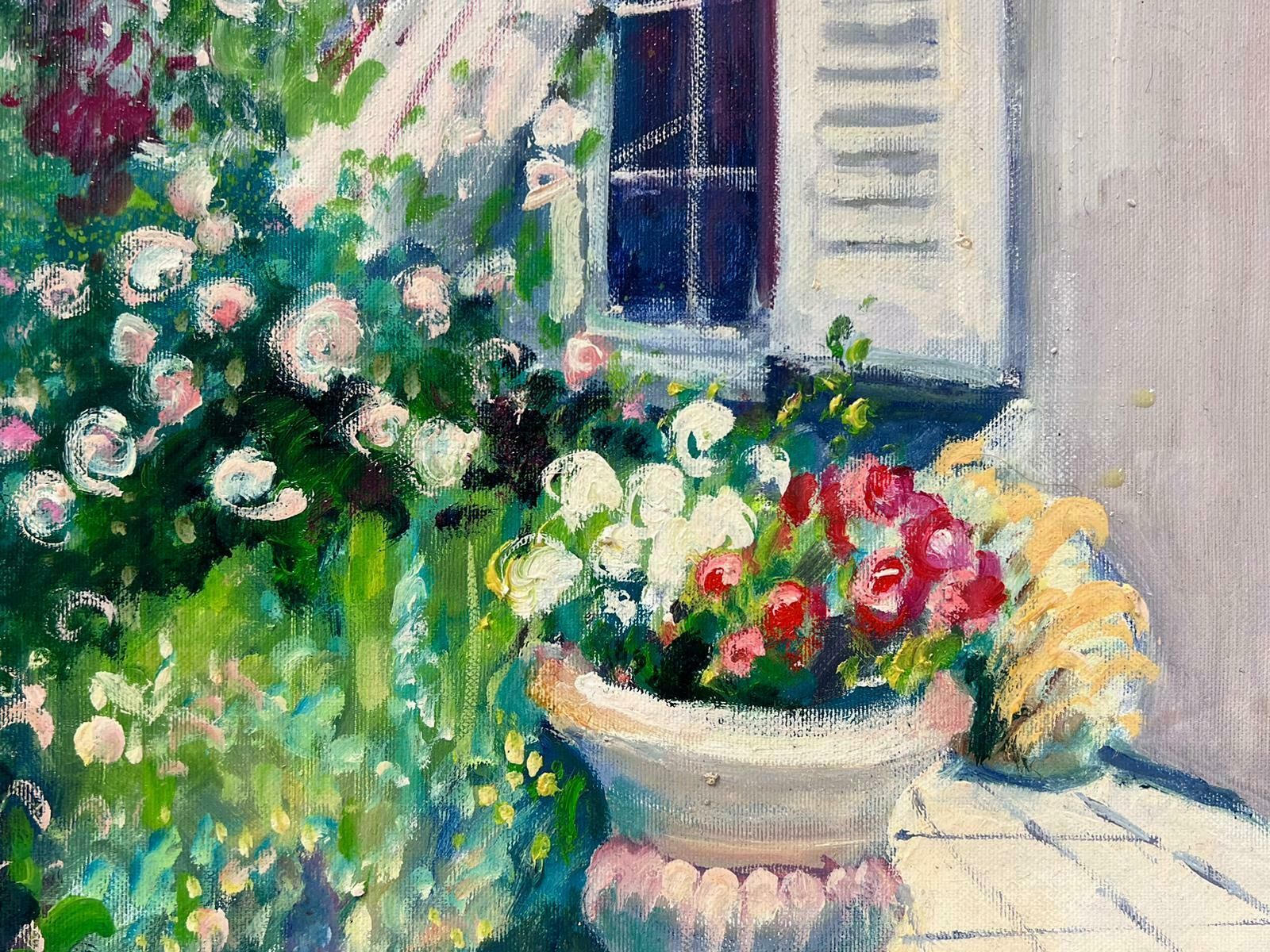 Guy Benardflowers In Garden Urn Grand House Gardens Original French Impressionist Oil photo Art