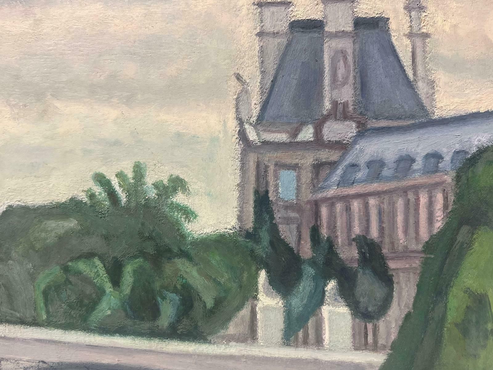 French Schoolparis Skyline River Seine & Louvre Buildings Signed French Modernist Oil photo for sale