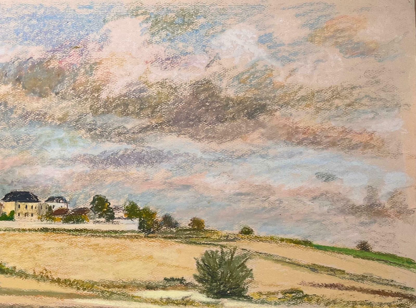 Josine Vignonmid Century French Original Pastel Drawing Of Countryside Landscape1950's photo for sale